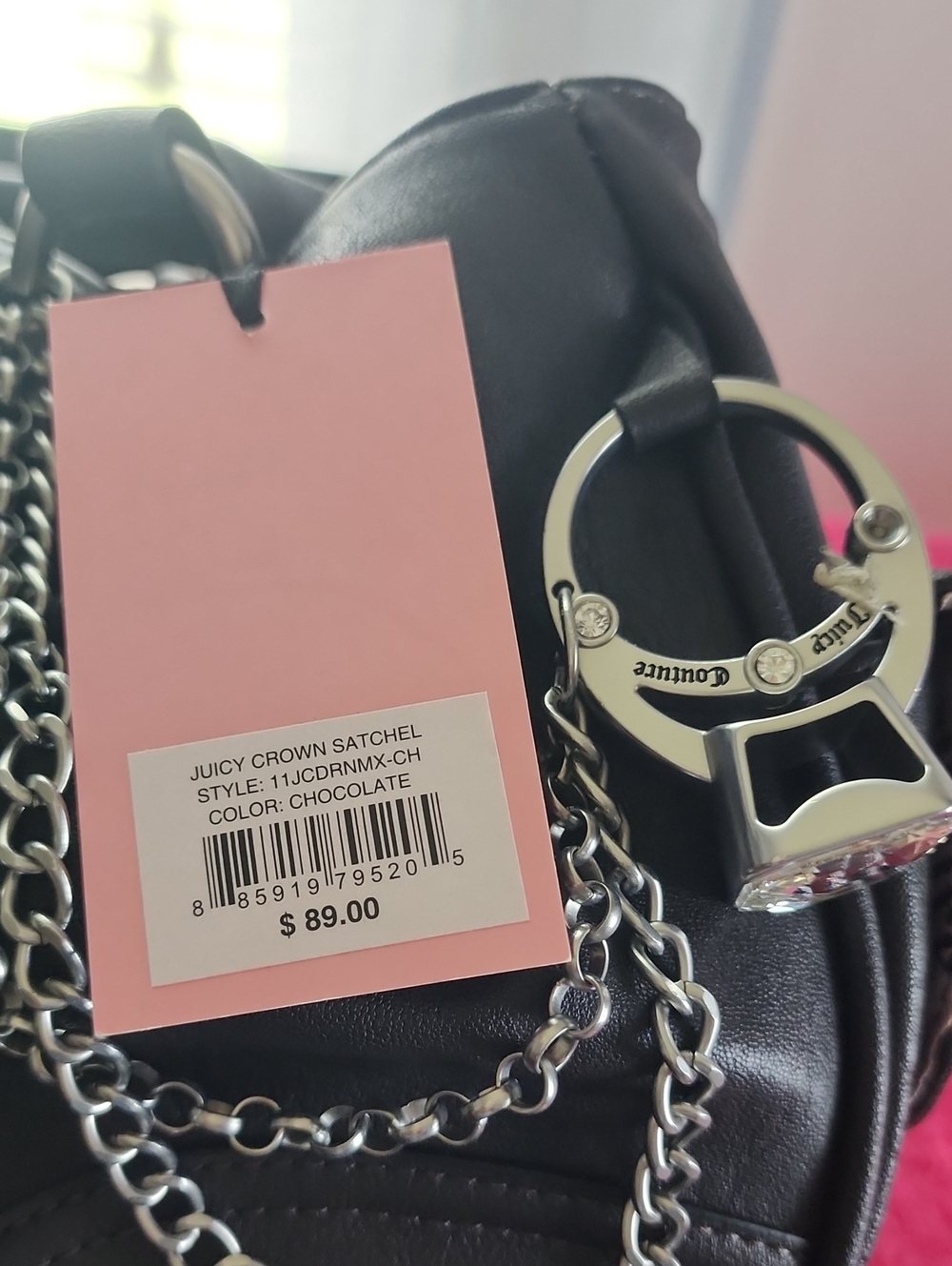 Juicy Couture Chocolate Satchel with Silver Chain Hardware